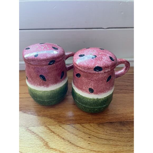Unbranded Other - Vintage Watermelon Salt And Pepper Shakers Handpainted Large